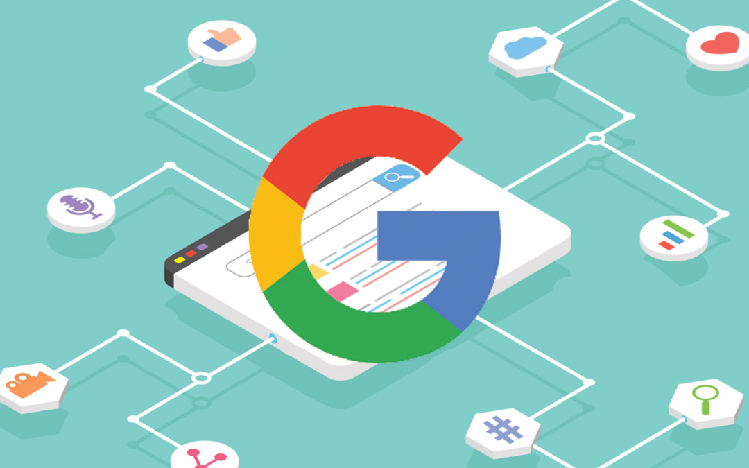 Nuovo aggiornamento Google 2022 Helpful Content Update. La G di Google su sfondo azzurro con collegamenti intorno.